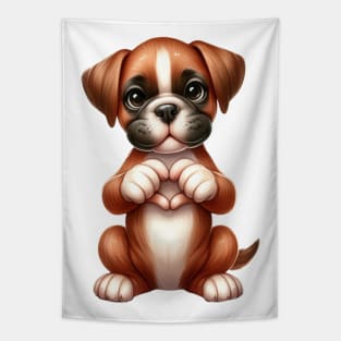 Valentine Boxer Dog Giving Heart Hand Sign Tapestry