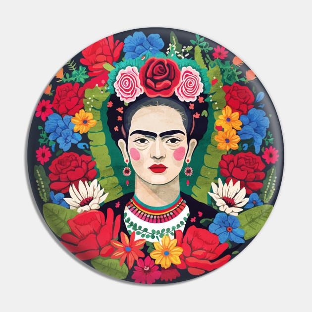 Mexican Dream of Flowers and Frida Kahlo Pin by bestcoolshirts