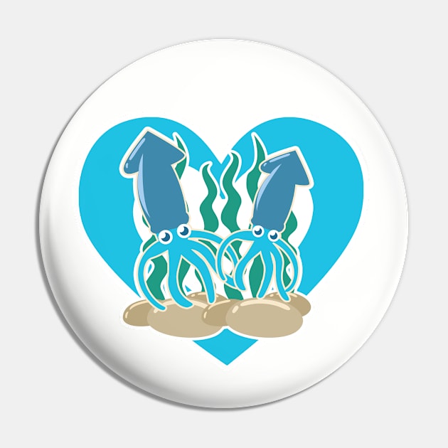 Cute Squid Heart for Squid Lovers Pin by HeartsandFlags