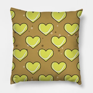 Tennis Ball Texture In Heart Shape - Seamless Pattern On Brown Background Pillow