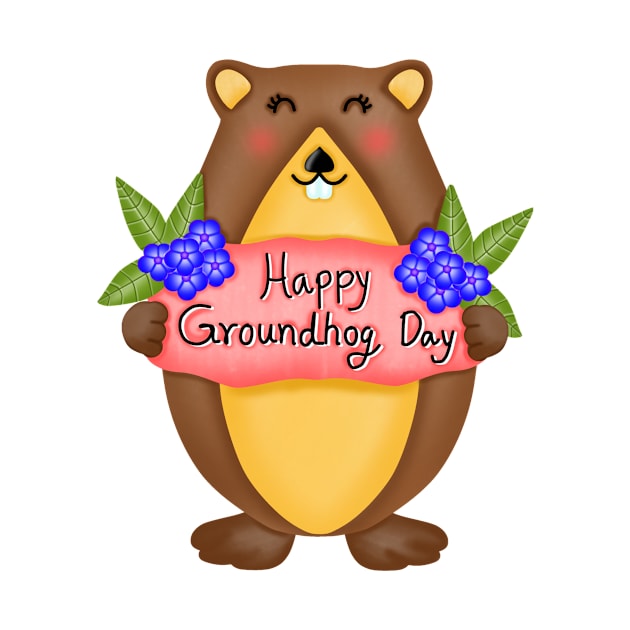 Cute groundhog with happy groundhog day. by Onanong art design shop.