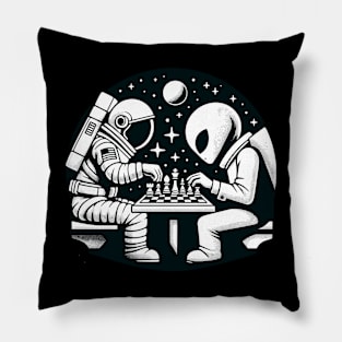 Space Astronaut Playing Chess With Alien Aesthetic Galaxy Pillow