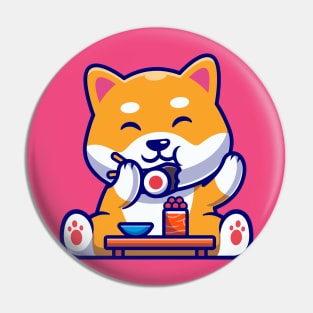 Cute Shiba Inu Dog Eating Sushi Cartoon Pin