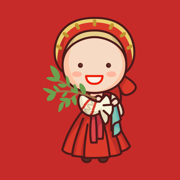 Cute Russian Village Girl in Traditional Clothing Cartoon by SLAG_Creative