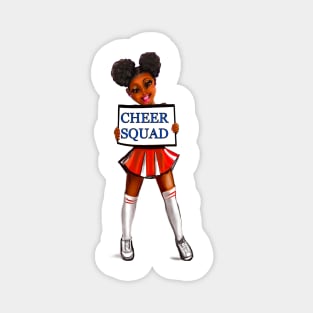 Inspirational motivational affirmation Cheer Squad - anime girl cheerleader with Afro hair in puffs, brown eyes and dark brown skin side profile. Hair love ! Magnet