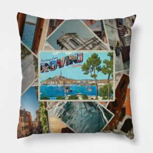 Greetings from Rovinj  in Croatia Vintage style retro souvenir Pillow