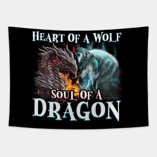 Heart Of Wolf Soul Of A Dragon Cool dragon wolf warrior Tapestry