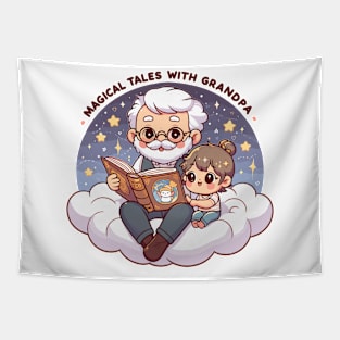 Enchanting Bond: 'Magical Tales with Grandpa' Illustration Tapestry