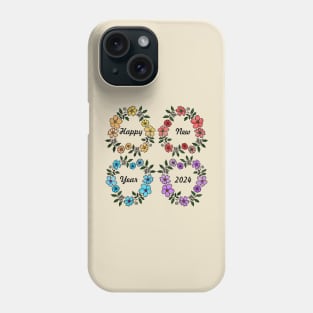 HAPPY NEW YEAR 2024 WITH FLOWERS WREATHS Phone Case