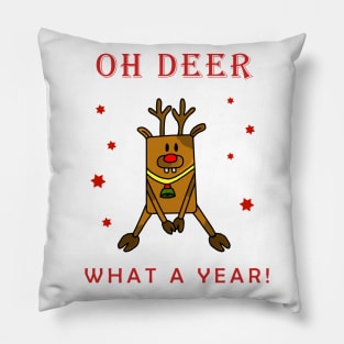 Oh Deer What a Year Funny Reindeer Drawing Pillow