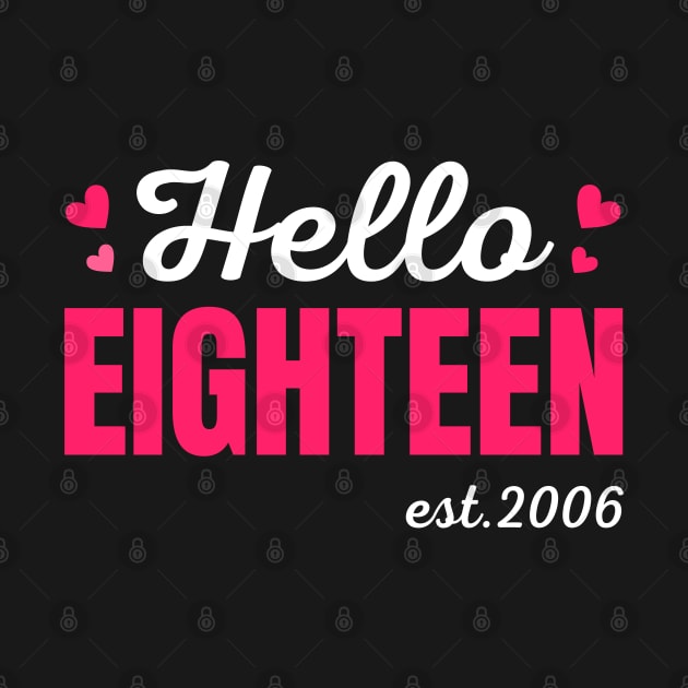 Hello Eighteen Est 2006 Cute 18 Years Old 18th Birthday Women Girls by weirdboy