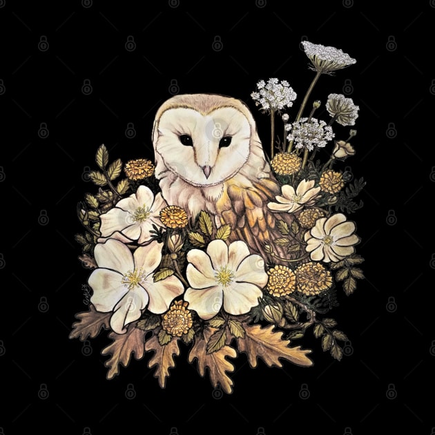 Barn owl and Wild Roses by GnarlyBones