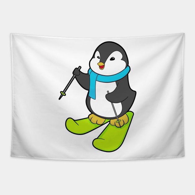 Penguin as Skier with Ski Tapestry by Markus Schnabel
