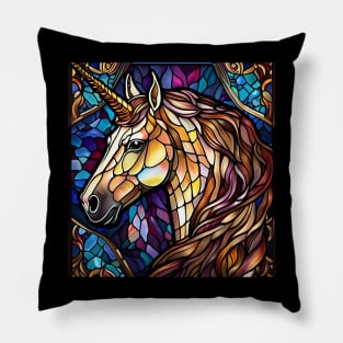 Stained Glass Golden Unicorn Pillow