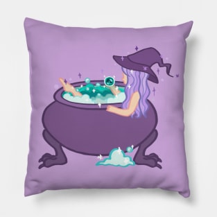 Cute witch in bathtub Pillow