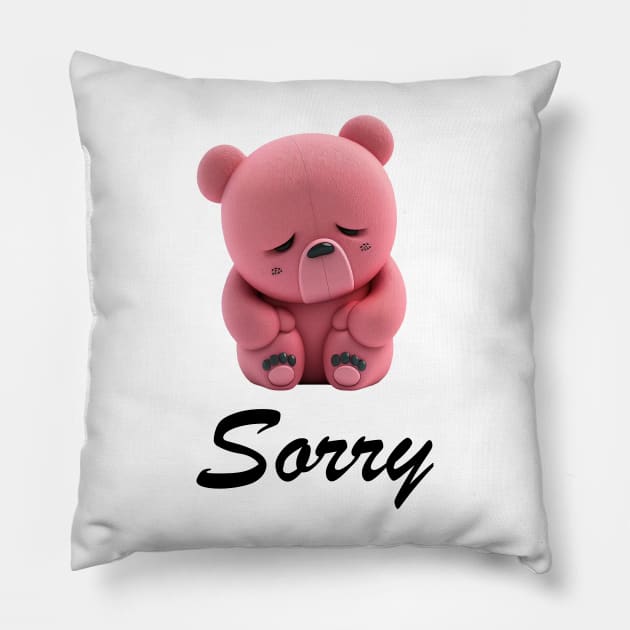 Sorry in advance pink bear Pillow by All About Nerds