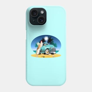 Cartoon retro pickup on beach Phone Case