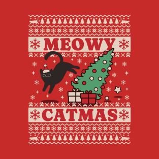 Meowy Catmas Ugly Sweater Cat Christmas T-Shirt