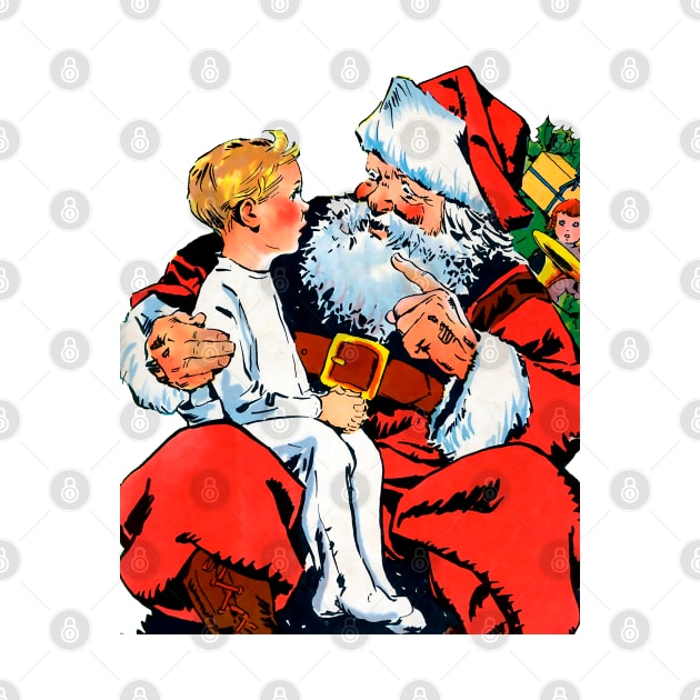 little boy asks Santa Claus for gifts for his merry Christmas Retro Vintage Comic Book by REVISTANGO