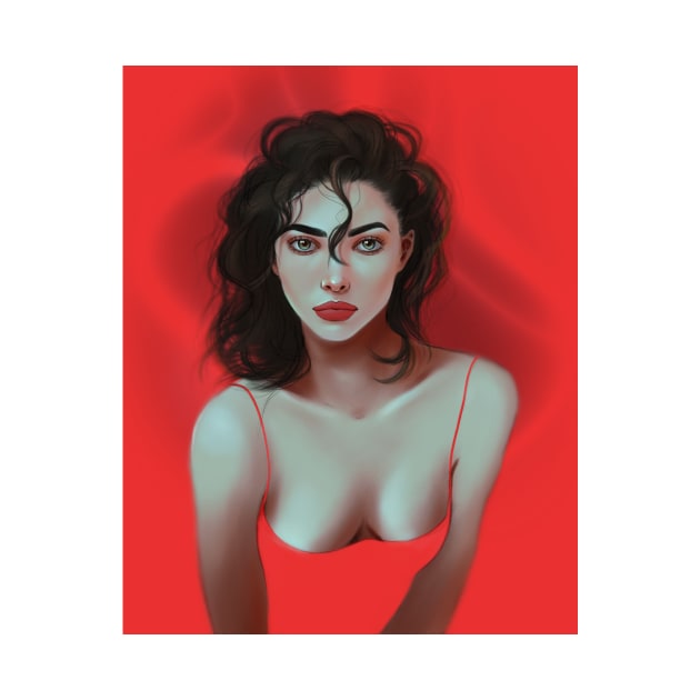 Woman in a red dress by Fatchilart