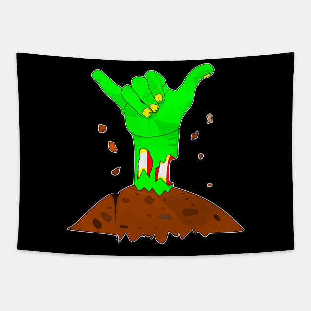 Zombie Hand. Hang Loose. Ideal Halloween Shirt Tapestry by Slap Cat Designs