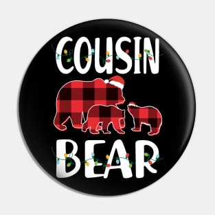 Cousin Bear Red Plaid Christmas Pajama Matching Family Gift Pin