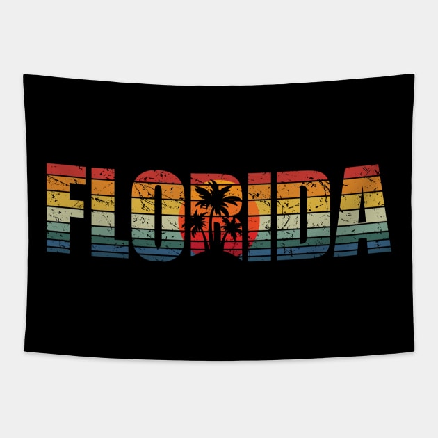 Retro Florida with Palm Trees and Sunset Tapestry by hobrath