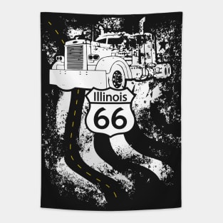 Illinois Route 66 Big Rig Truck and American Flag Tapestry