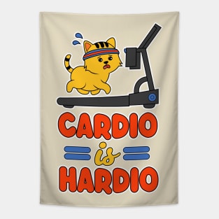 Cardio is Hardio - Funny Kawaii Cat on a Treadmill Tapestry