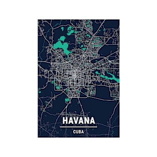 Havana Blue Dark Color City Map T-Shirt