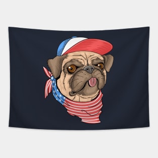 Pug dog USA flag Tapestry