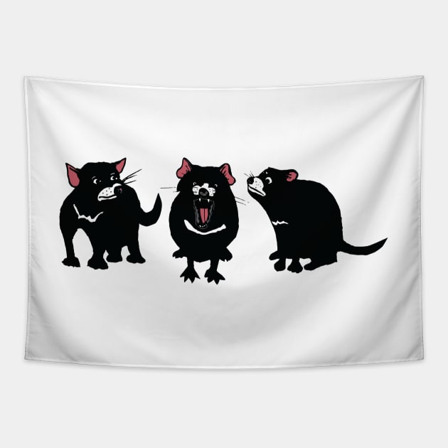 Tom, Tilly and Tarn the Tasmanian Devil Pups Tapestry by calheath