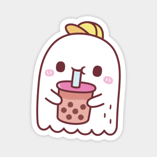 Cute Ghost Drinking Boba Tea Magnet