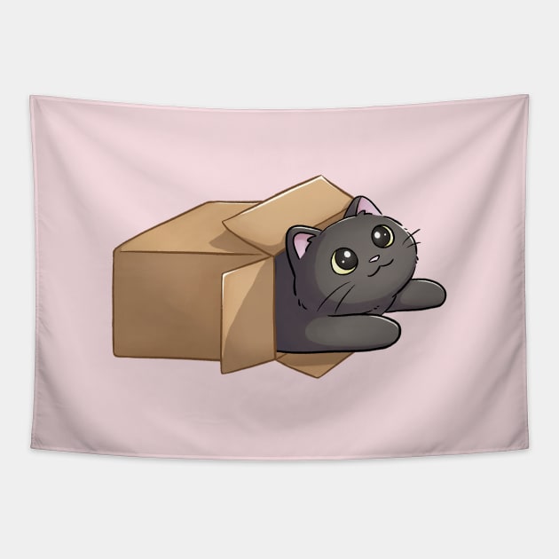 Cute Black Cat In A Box Tapestry by Meowrye