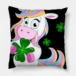 St. Patrick's Day Lucky Unicorn Holding a Four Leaf Clover Pillow