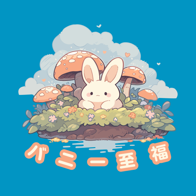 Kawaii - Mushroom Patch Bunny Bliss - Japanese Kanji by Kawaii Kingdom