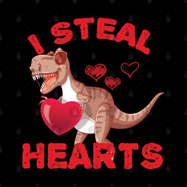 I Steal Hearts - Valentines Day Dinosaur - Boys Men Love T rex T-Shirt by soufibyshop