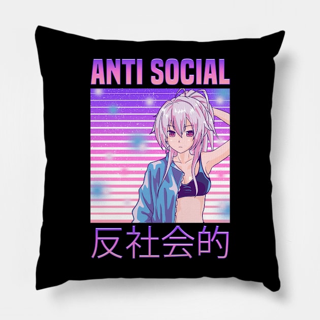 Anti Social Japanese Text Aesthetic Vaporwave Anime Pillow by aneisha