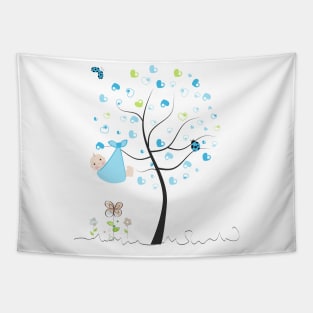 Baby shower greeting card. Baby boy. Made of heart tree Tapestry