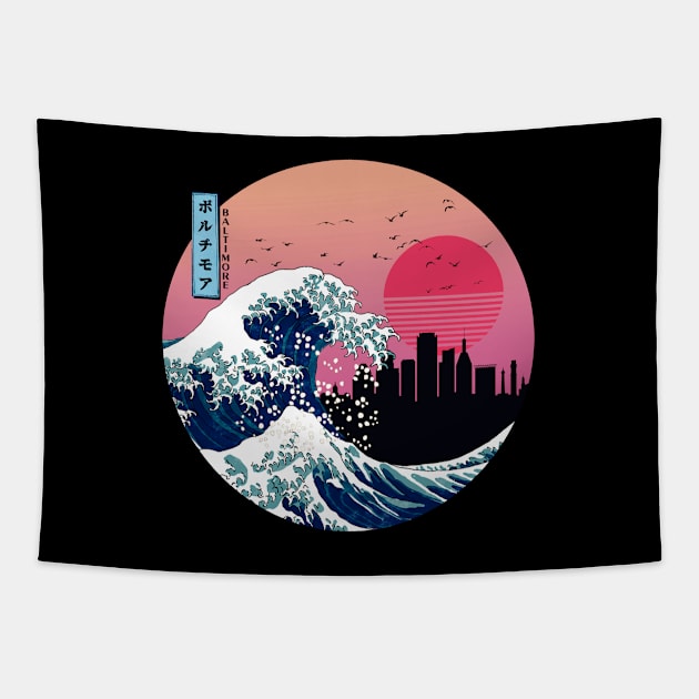 Baltimore Kanagawa Wave Retro Tapestry by Ferrazi