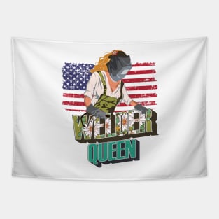 Welder queen floral pattern 90s retro style Usa flag welders Tapestry