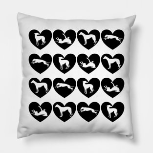 Greyhound Silhouettes Inside Black Love Hearts Pillow