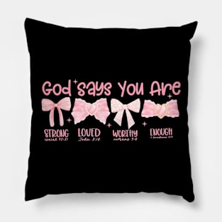 God Says I Am Coquette, Pink Bow, Soft Girl Era Pillow