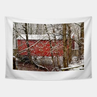 Red Ashland Delaware Covered Bridge in the Snow Tapestry