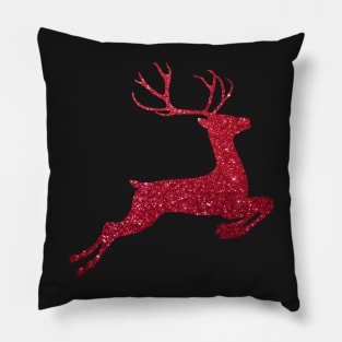 Red Faux Glitter Reindeer Pillow