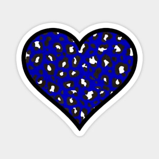 Dark Blue, Black and White Leopard Print Heart Magnet