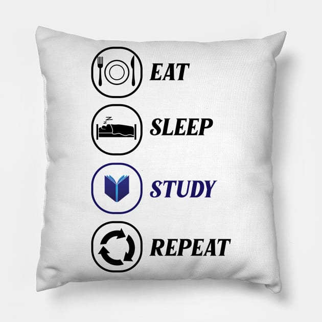 eat sleep study repeat Pillow by Ericokore
