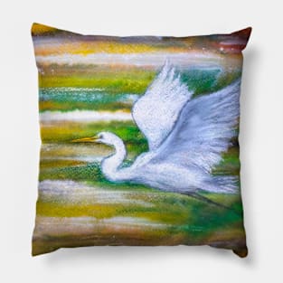 Snow egret flying over march Pillow