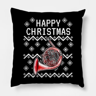 French Horn Ugly Christmas Hornist Brass Musician Pillow