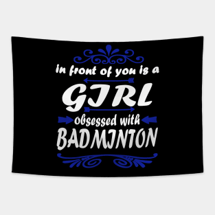 Badminton shuttlecock girl racket saying Tapestry